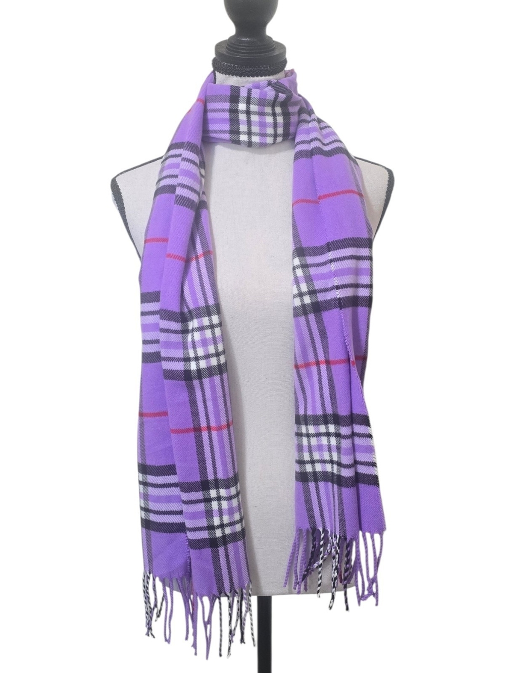 Italy Design Purple English Plaid Cashmere Feel Scarf Fringe Preppy Quiet Luxury